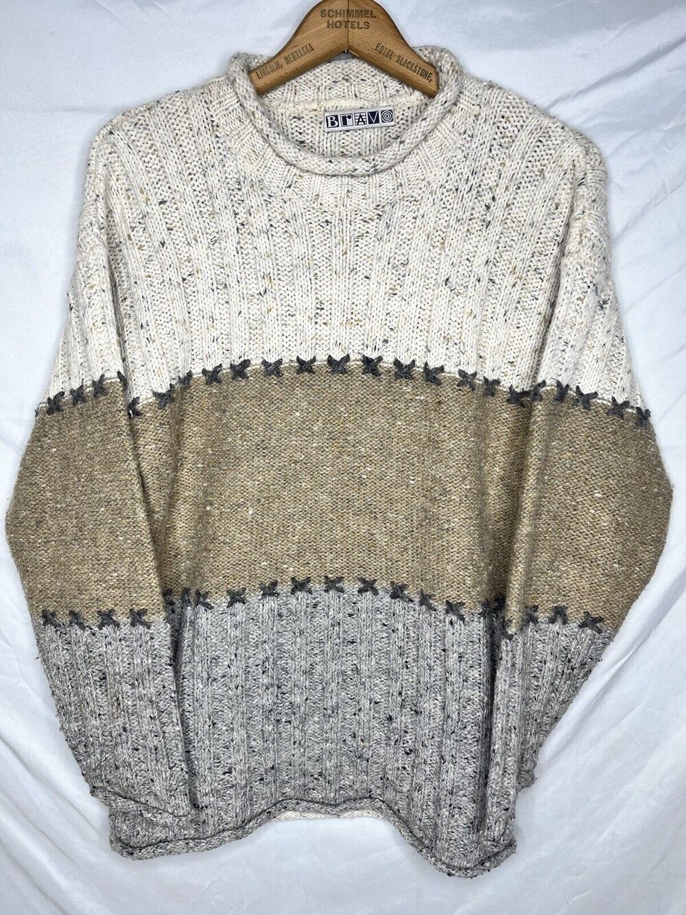 Bravo Roll Neck Sweater Pullover Wool Blend Mens Size Medium Vintage 1990s